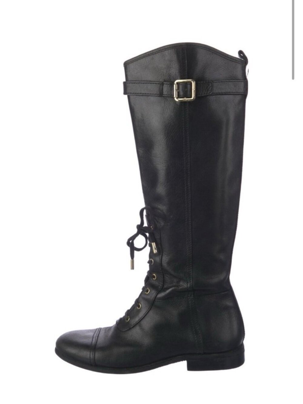 Tory Burch Authentic Black Leather Lace Up Flat Riding Boots 9.5